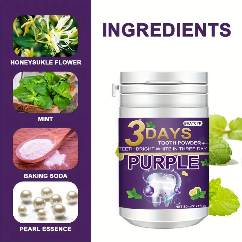 Purple Teeth Whitening Powder, Fresh Mint Flavor