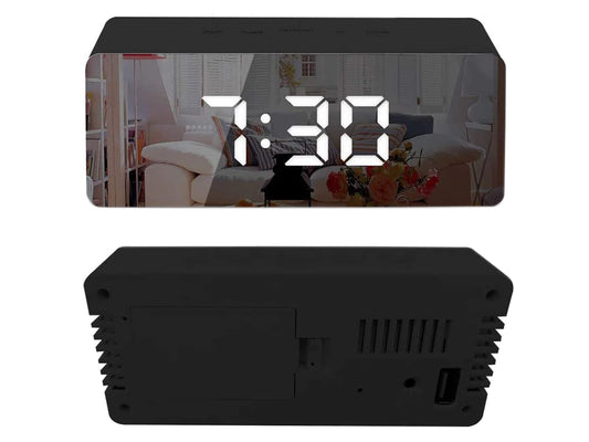 Clock alarm clock thermometer mirror LED alarm dat