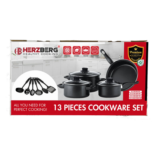 Herzberg HG-04241: 13 Pieces Non-Stick Cookware Set with Nylon Cooking Spoon Set
