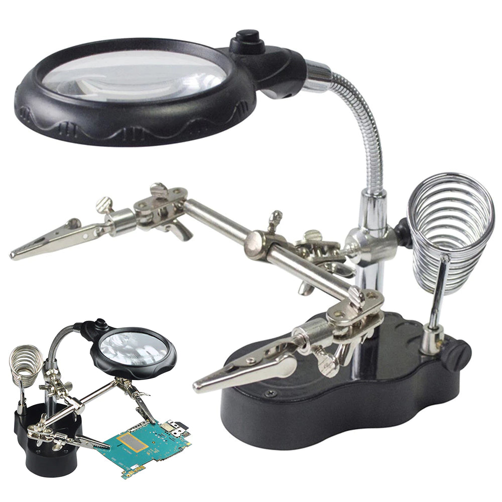 Magnifier third hand handle with LED backlight