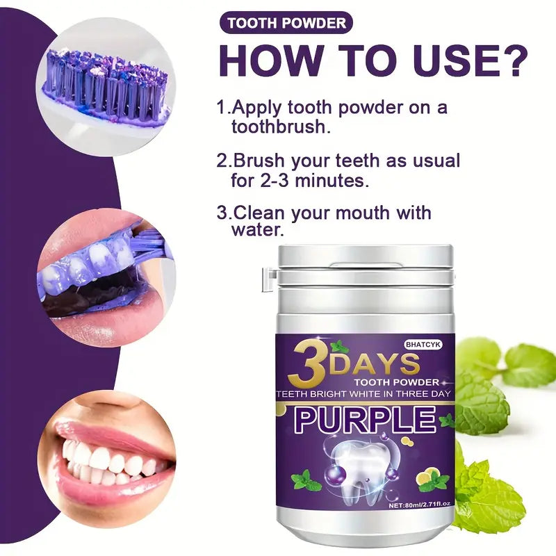 Purple Teeth Whitening Powder, Fresh Mint Flavor