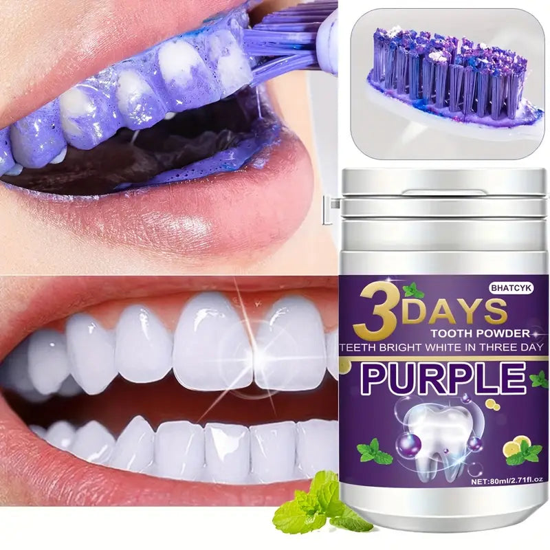 Purple Teeth Whitening Powder, Fresh Mint Flavor