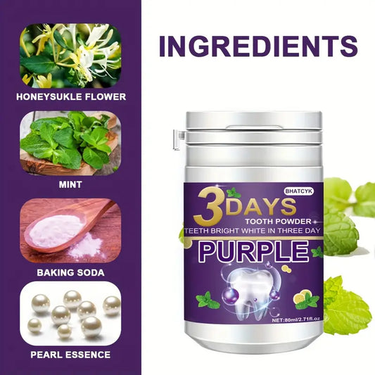 Purple Teeth Whitening Powder, Fresh Mint Flavor