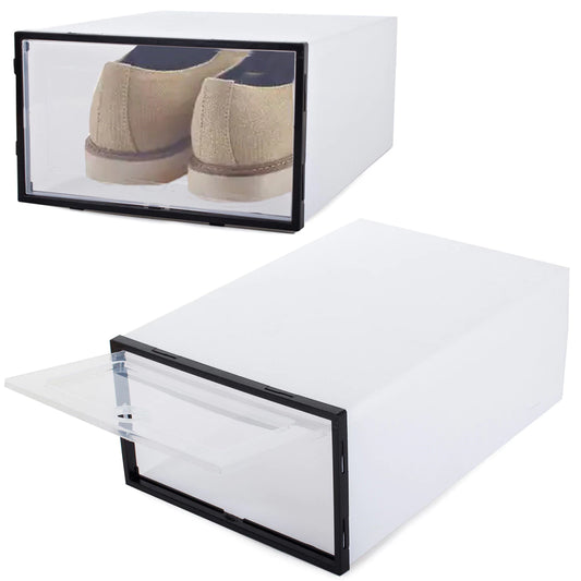 Shoe organizer box container with flap cabinet