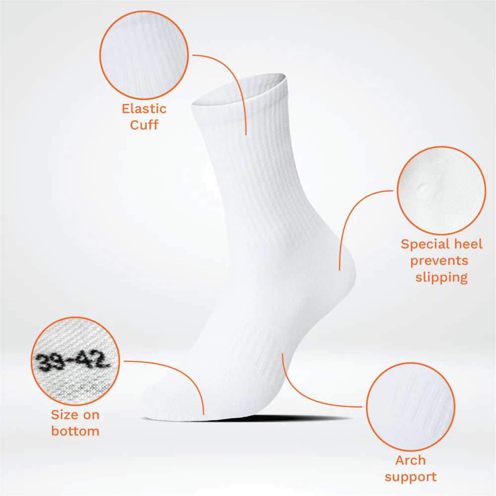 White Cotton Sports Socks Crew Length