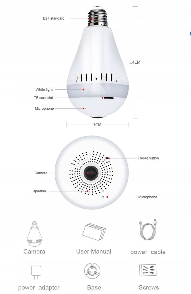 WIFI IP MONITORING 360 CAMERA IN A 2MPX AUDIO BULB Shop kitchen home